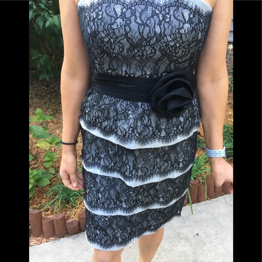 Strapless lace tiered party dress